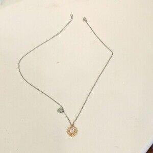 Women's Necklace Silver with Gold Sunflower Charm and E Heart Charm